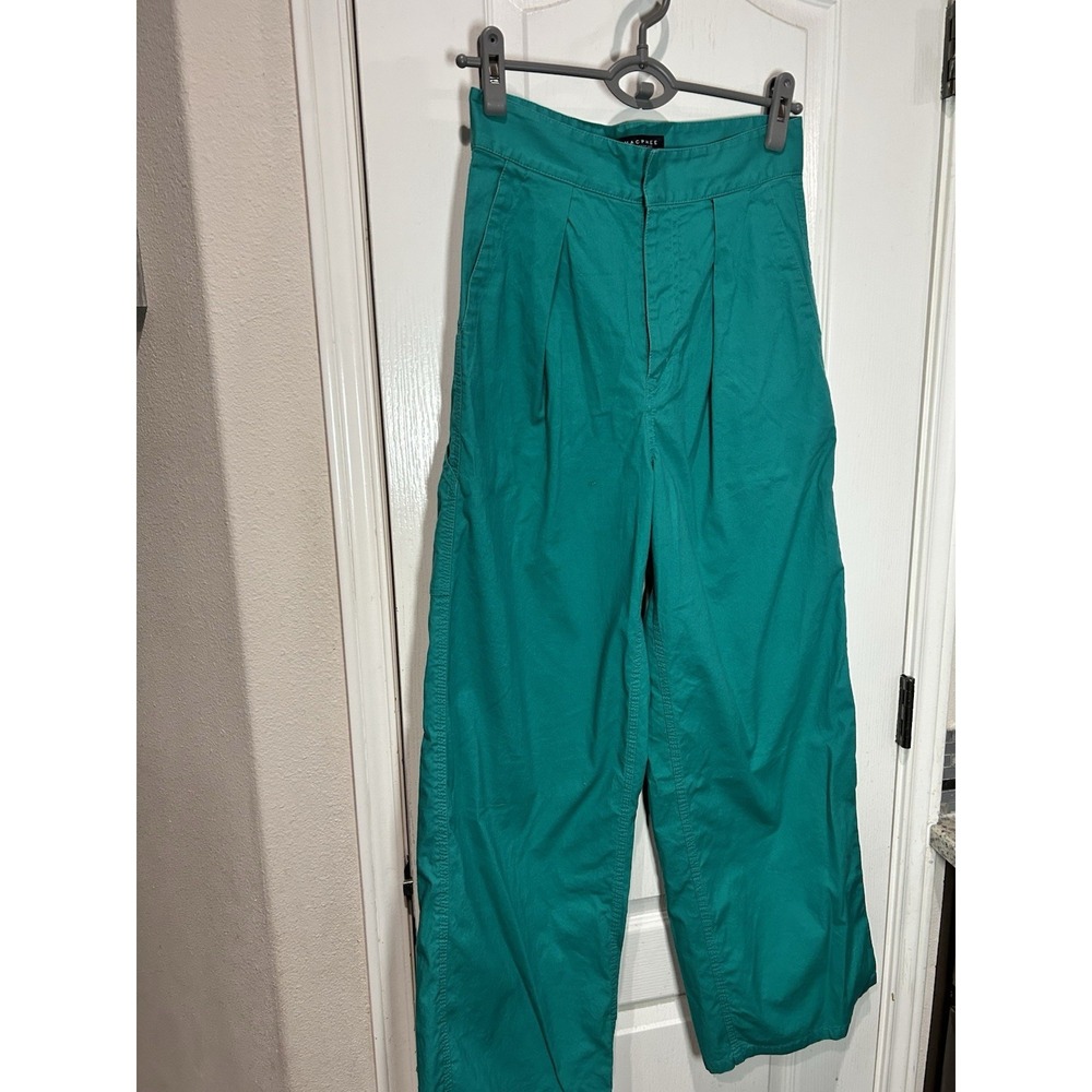 MACPHEE Tomorrowland Teal Green Pleated Wide Leg Trousers Pants Sz 36 US 2 4 XS